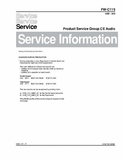 Philips FW-C115 Service Information Prod. Serv. Group CE Audio A02-164 (2002-07-17) - pag. 2